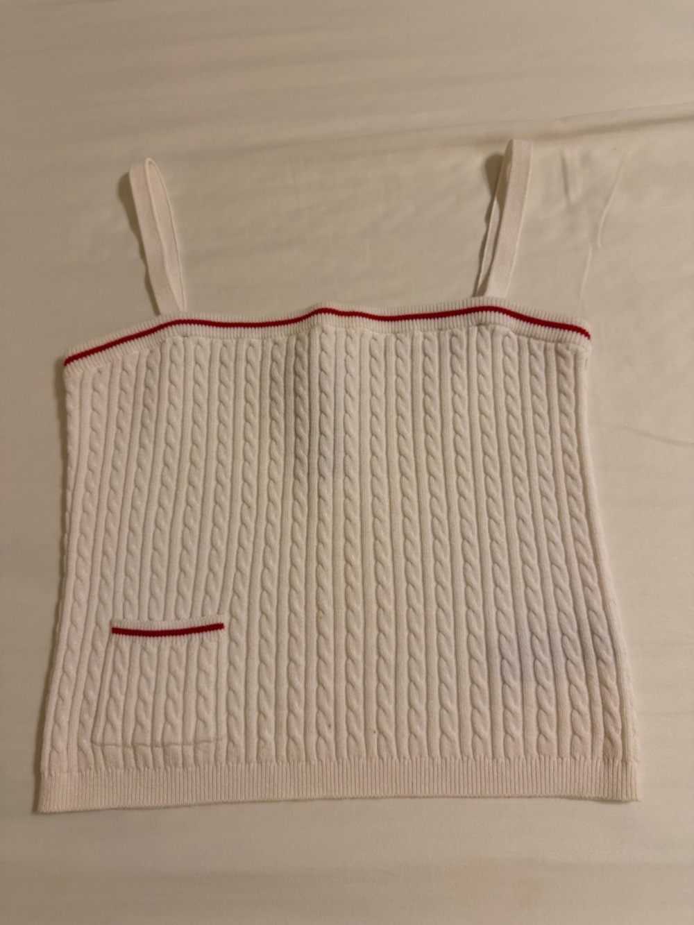 Ralph Lauren White Cable-Knit Camisole with Red Trim